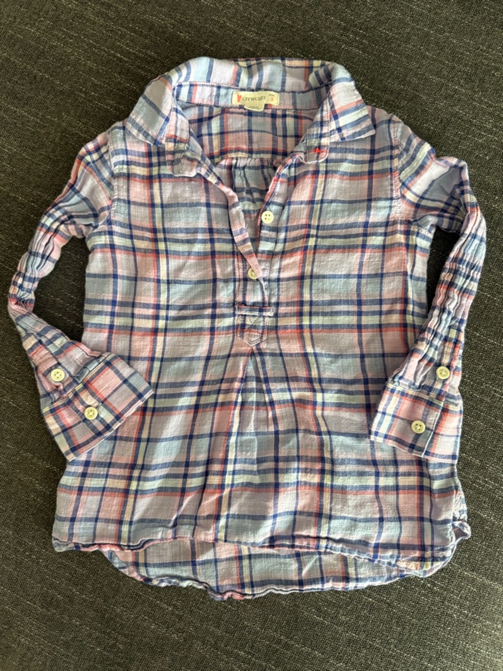 Crewcuts Pink, Light Blue & Navy Plaid Popover Shirt, Size 3T